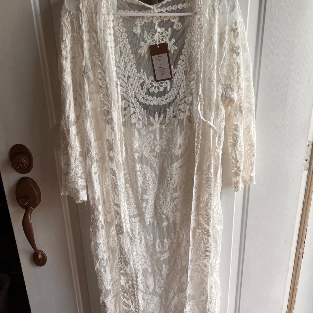 Jaelyn Grace Kimono - white lace swim coverup - one size